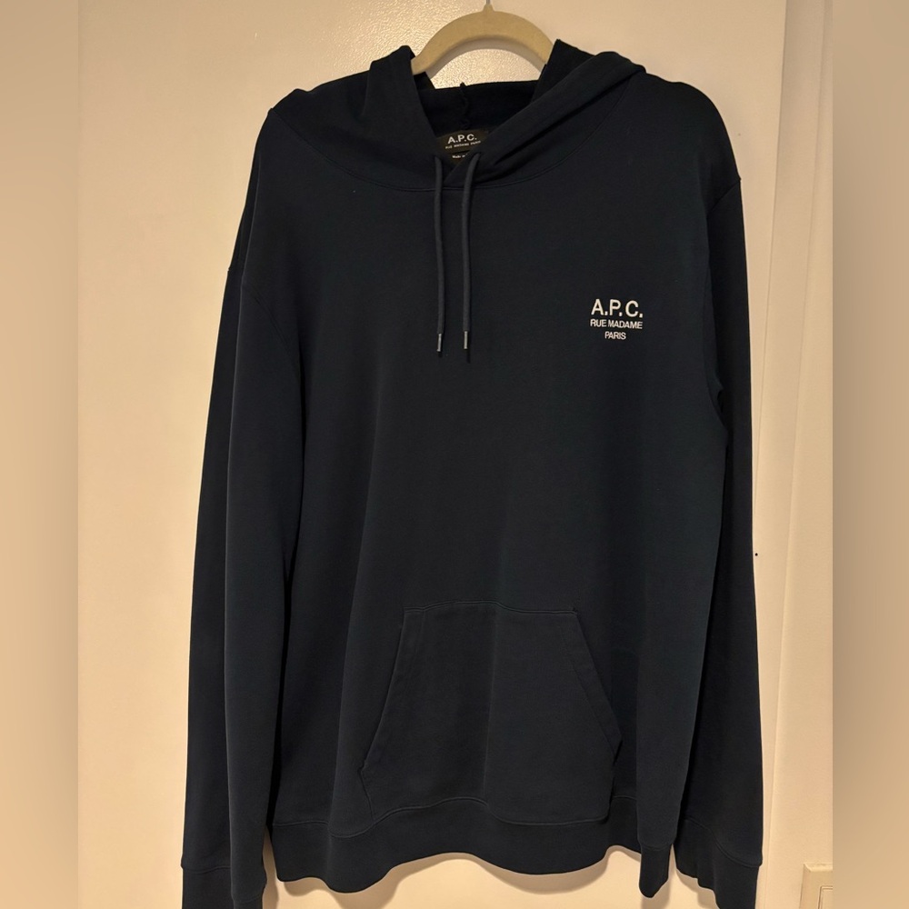 A.P.C. Navy Blue Zip-Up Hoodie Sweatshirt